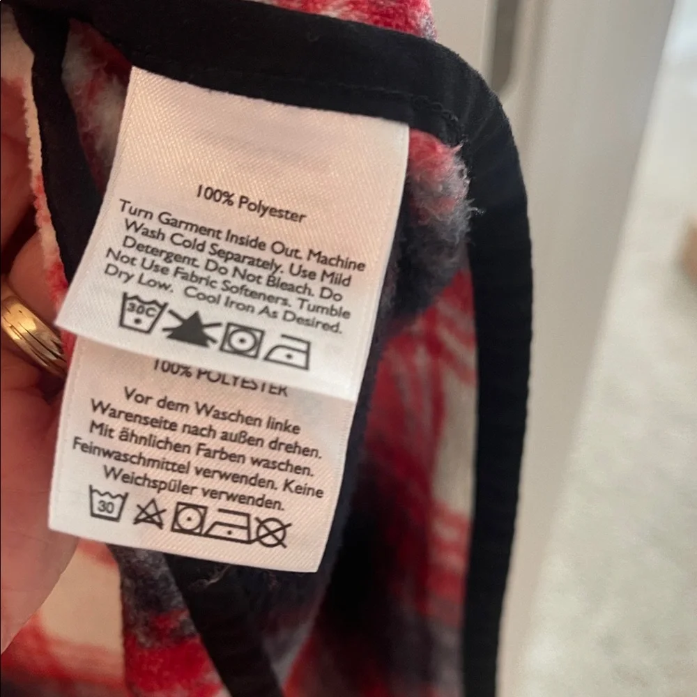 Eddie Bauer Fleece Red and Black Plaid Poncho with hood/pocket
